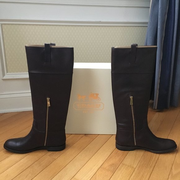 NWT COACH Martta Brown Leather Boots Size 6 - Picture 2 of 7